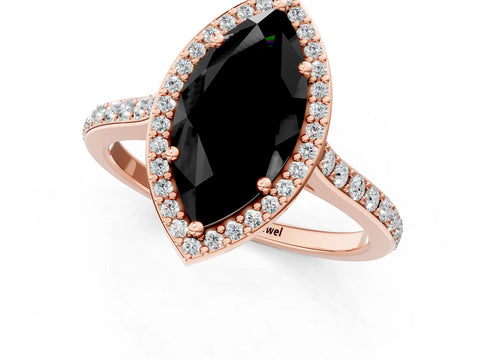 Rose gold Fancy Black Marquise Cut Halo Round Diamond Pavé Band with Four-Prong Setting_4