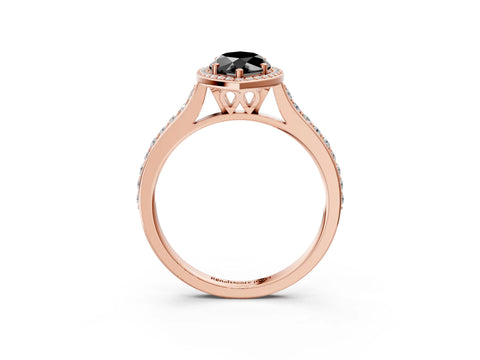 Rose gold Fancy Black Marquise Cut Halo Round Diamond Pavé Band with Four-Prong Setting_6