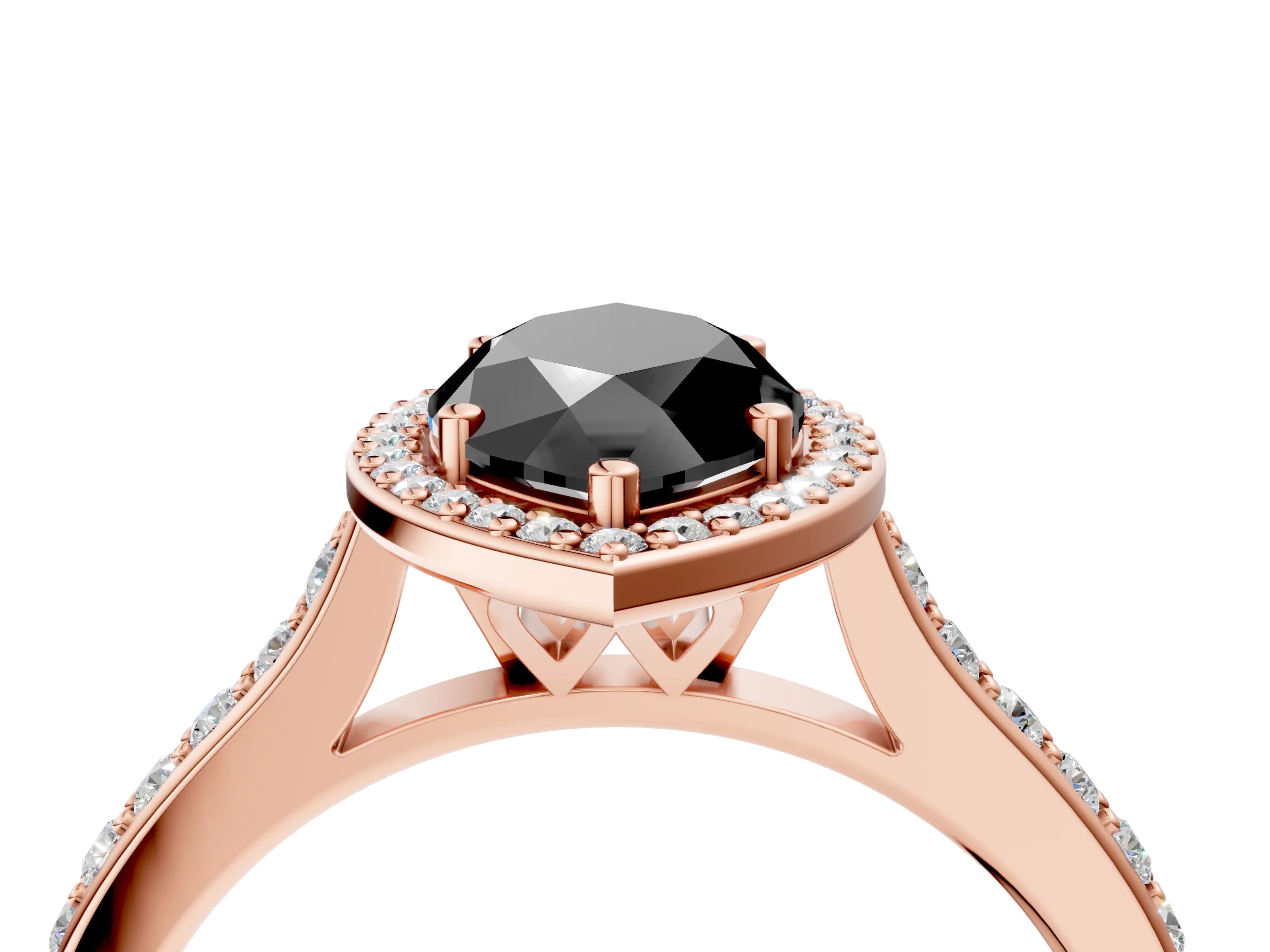Rose gold Fancy Black Marquise Cut Halo Round Diamond Pavé Band with Four-Prong Setting_7