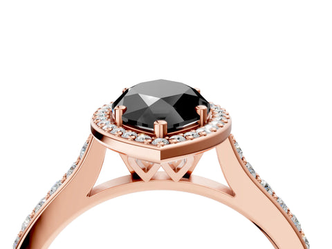 Rose gold Fancy Black Marquise Cut Halo Round Diamond Pavé Band with Four-Prong Setting_7