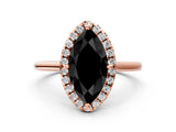 Rose gold Fancy Black Marquise Cut Halo Round Diamond Solitaire Engagement Ring with Pave Band and Four-Prong Setting_12