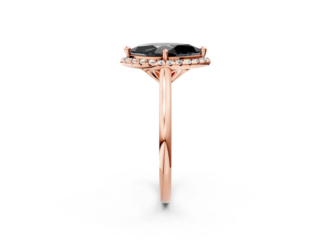 Rose gold Fancy Black Marquise Cut Halo Round Diamond Solitaire Engagement Ring with Pave Band and Four-Prong Setting_14