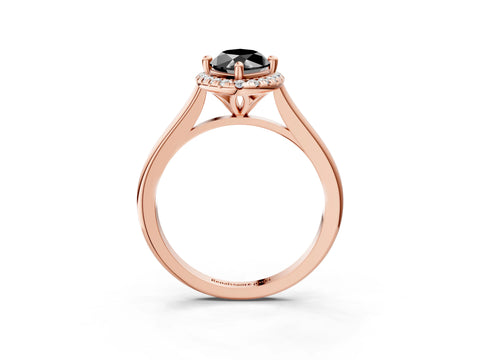 Rose gold Fancy Black Marquise Cut Halo Round Diamond Solitaire Engagement Ring with Pave Band and Four-Prong Setting_15