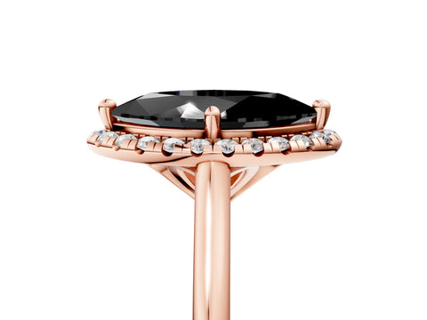 Rose gold Fancy Black Marquise Cut Halo Round Diamond Solitaire Engagement Ring with Pave Band and Four-Prong Setting_17