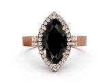 Rose gold Fancy Black Marquise Cut Halo Round Diamond Twist Band with Four-Prong Setting