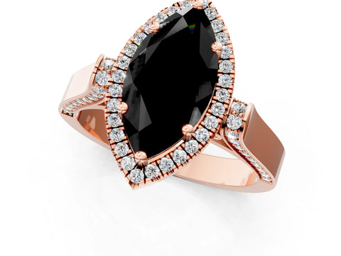 Rose gold Fancy Black Marquise Cut Halo Round Diamond Twist Band with Four-Prong Setting_1