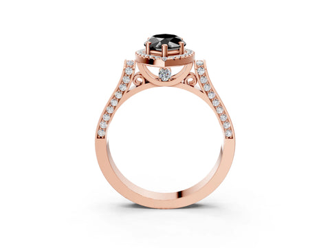 Rose gold Fancy Black Marquise Cut Halo Round Diamond Twist Band with Four-Prong Setting_3