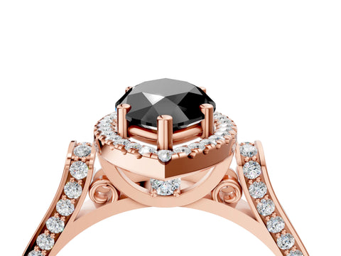 Rose gold Fancy Black Marquise Cut Halo Round Diamond Twist Band with Four-Prong Setting_4