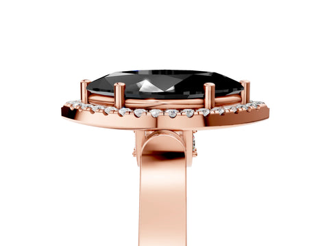 Rose gold Fancy Black Marquise Cut Halo Round Diamond Twist Band with Four-Prong Setting_5