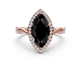 Rose gold Fancy Black Marquise Cut Halo Twist Band with Four-Prong Setting_12