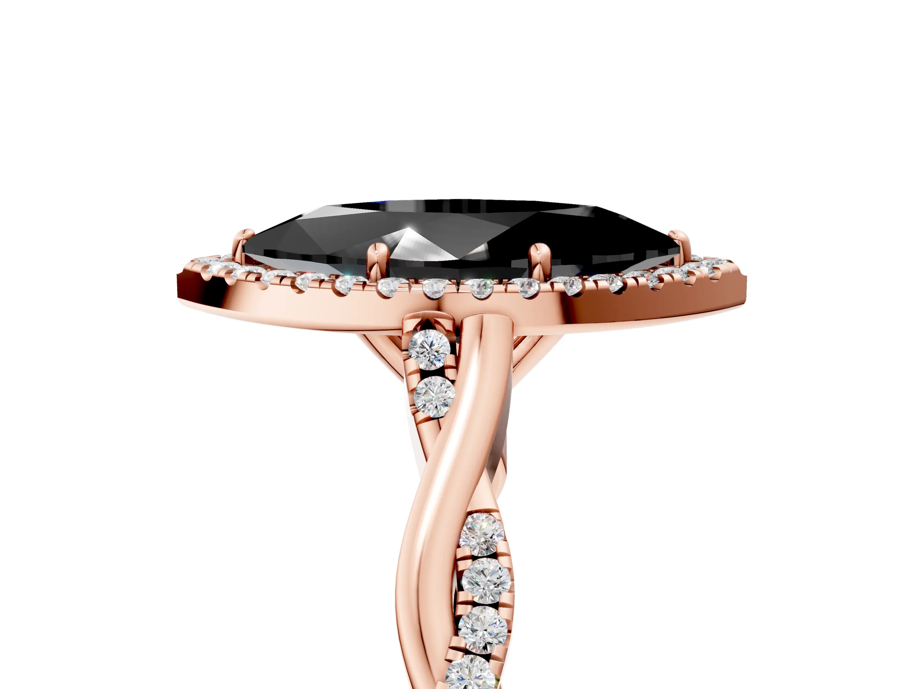 Rose gold Fancy Black Marquise Cut Halo Twist Band with Four-Prong Setting_5