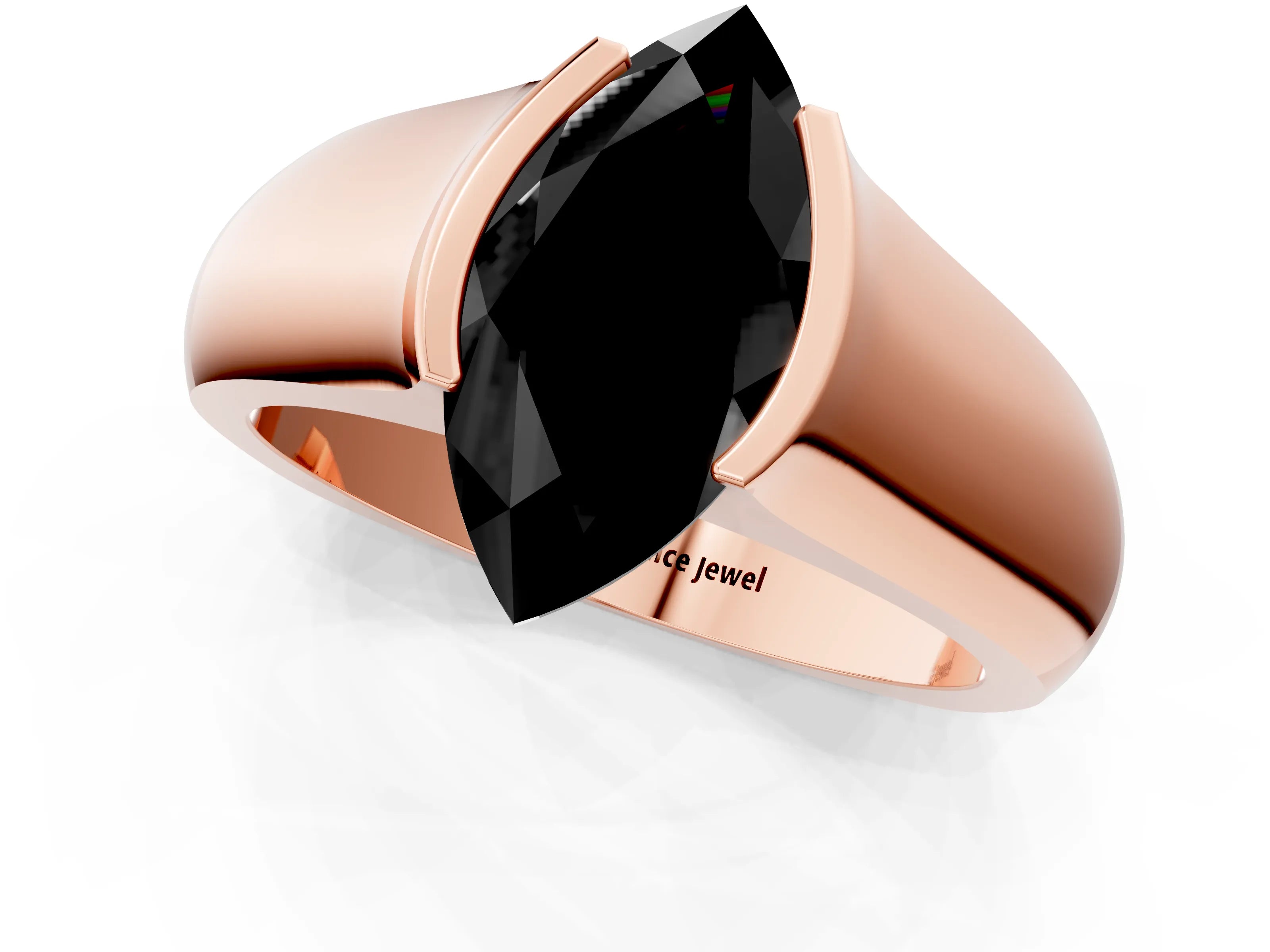 Rose gold Fancy Black Marquise Cut Solitaire Bezel Set Diamond Ring with Wide Band_1