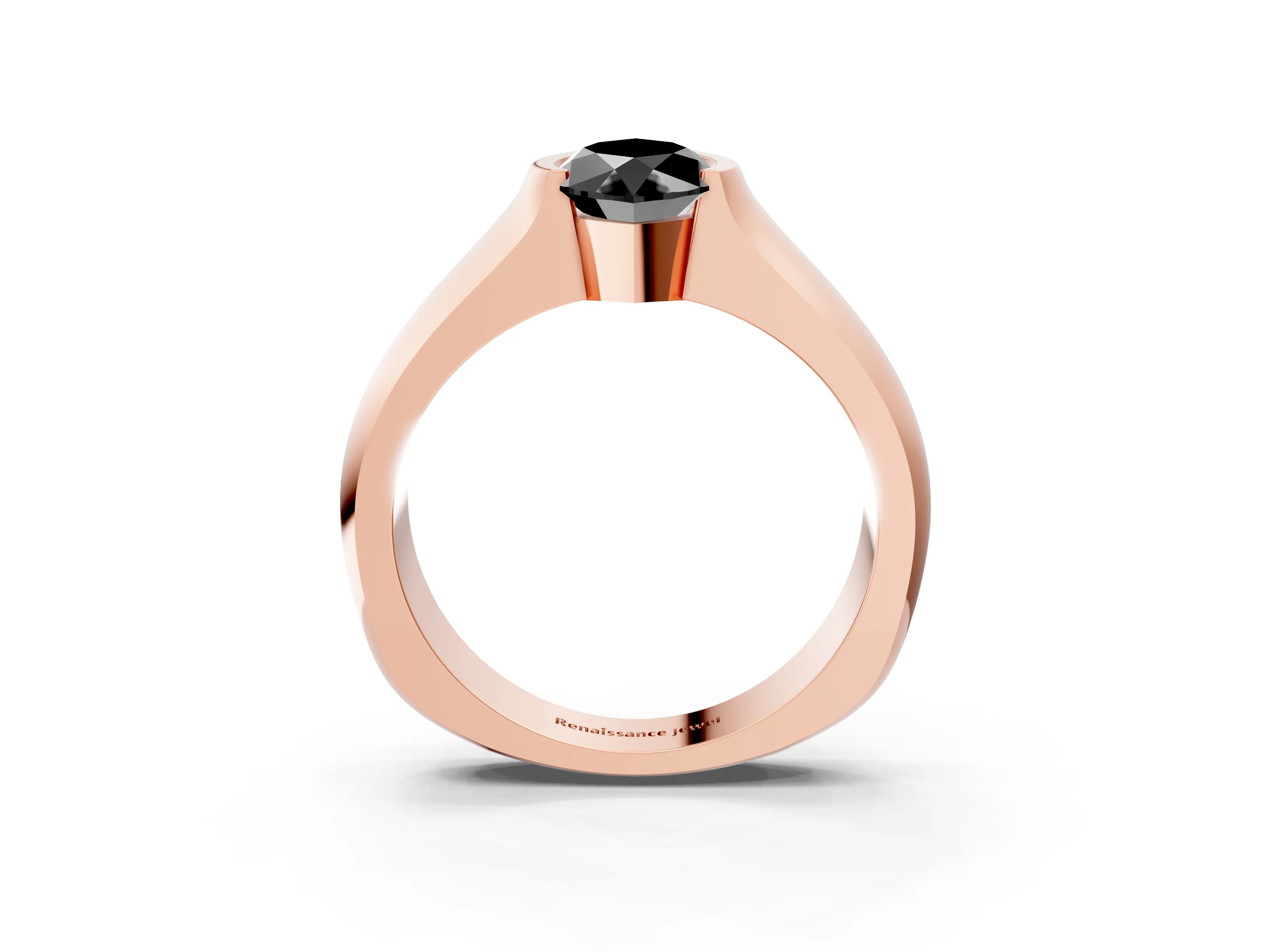 Rose gold Fancy Black Marquise Cut Solitaire Bezel Set Diamond Ring with Wide Band_3