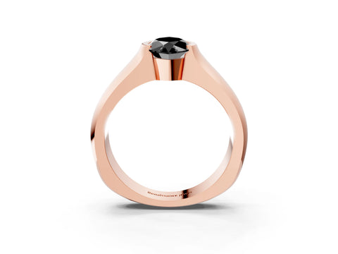 Rose gold Fancy Black Marquise Cut Solitaire Bezel Set Diamond Ring with Wide Band_3