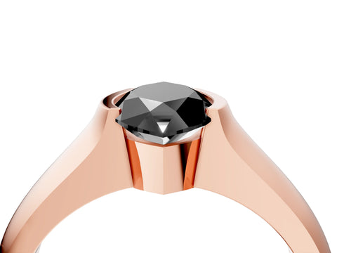 Rose gold Fancy Black Marquise Cut Solitaire Bezel Set Diamond Ring with Wide Band_4