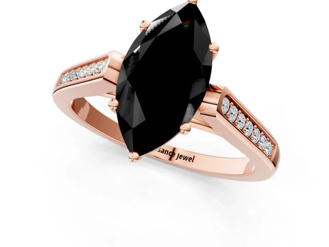 Rose gold Fancy Black Marquise Cut Solitaire Cathedral Diamond Engagement Ring with Channel-Set Band and Four-Prong Setting_4