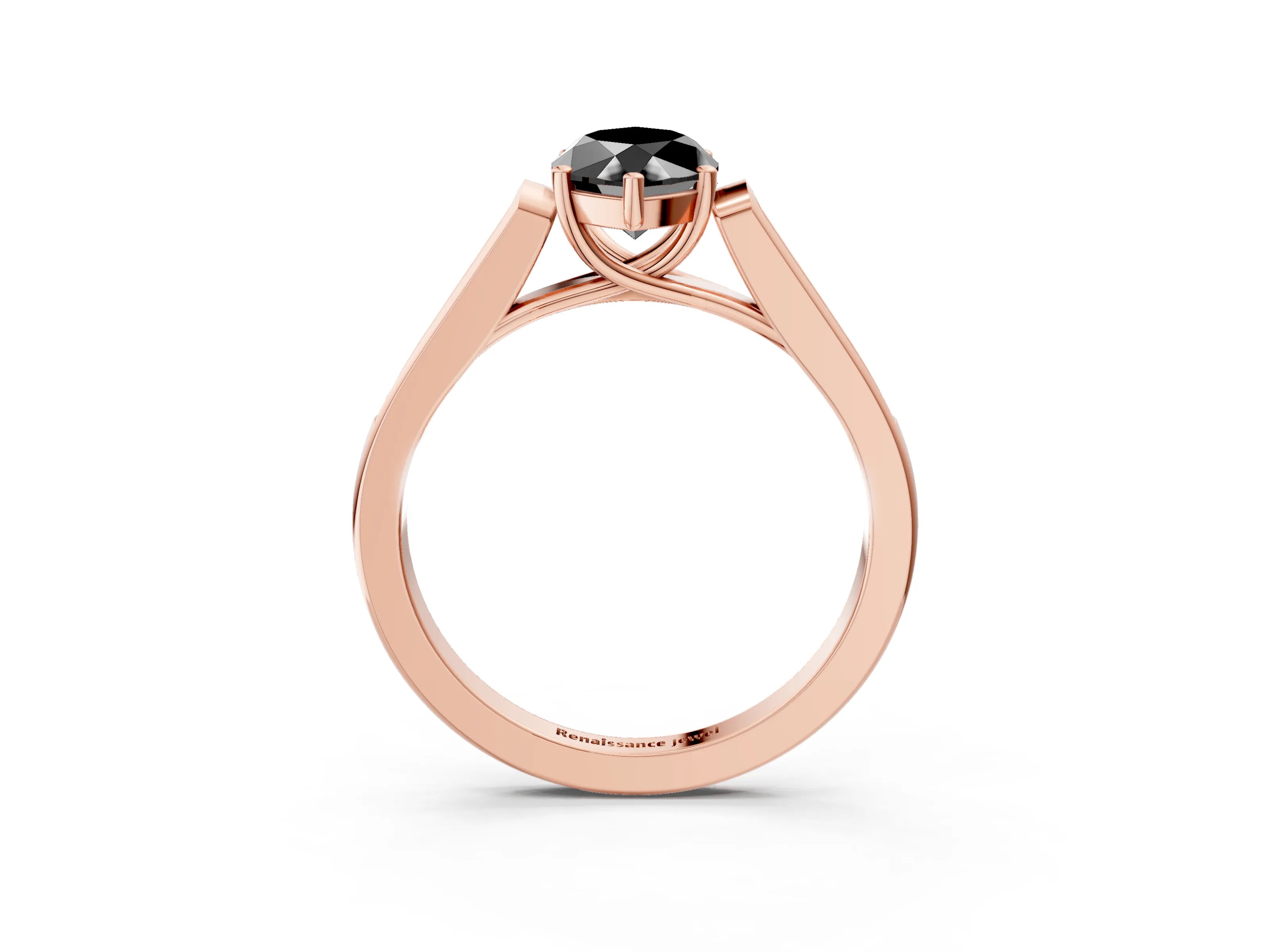 Rose gold Fancy Black Marquise Cut Solitaire Cathedral Diamond Engagement Ring with Channel-Set Band and Four-Prong Setting_6