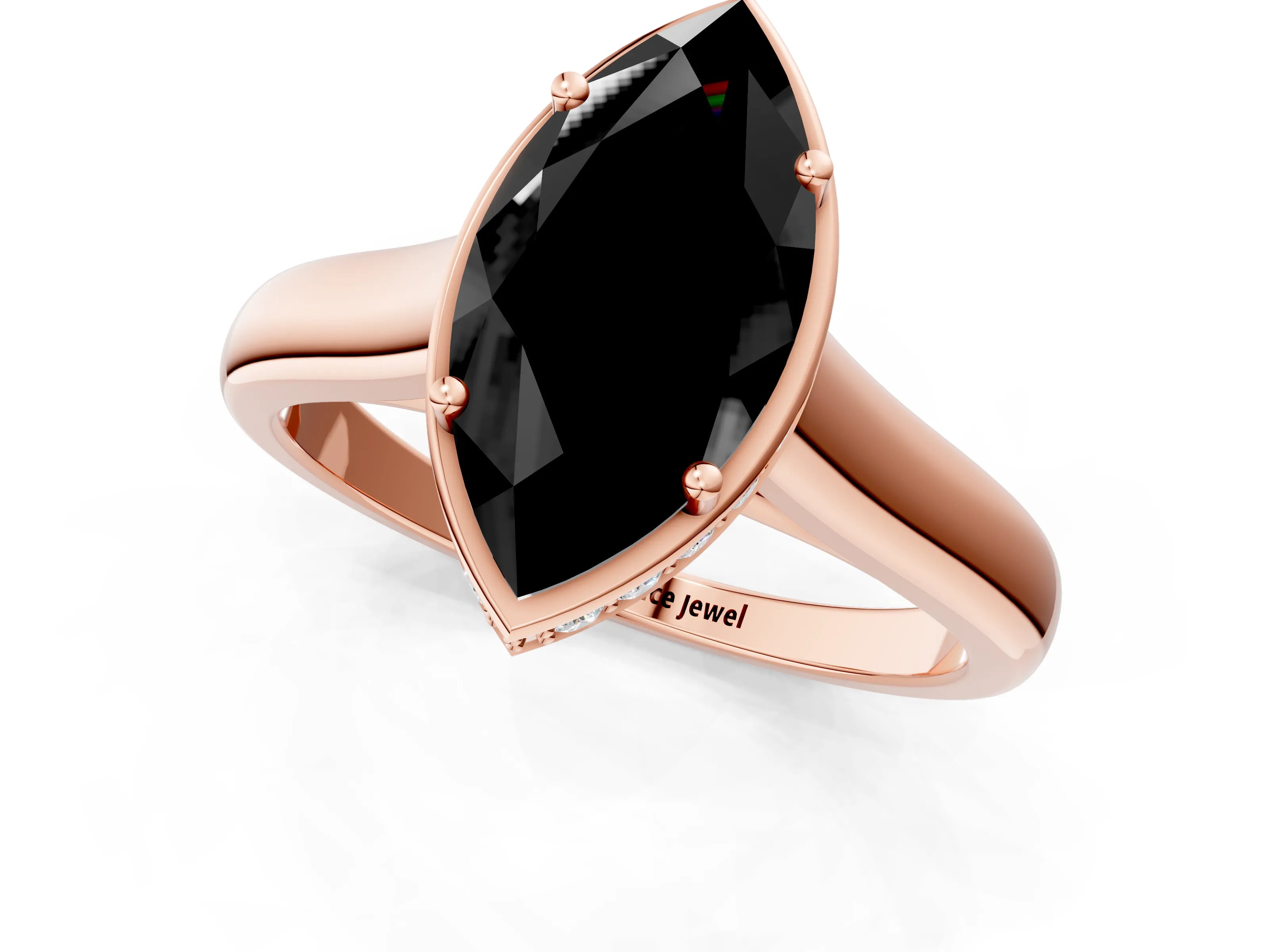 Rose gold Fancy Black Marquise Cut Solitaire Diamond Engagement Ring with Four-Prong Setting and Tapered Band_1
