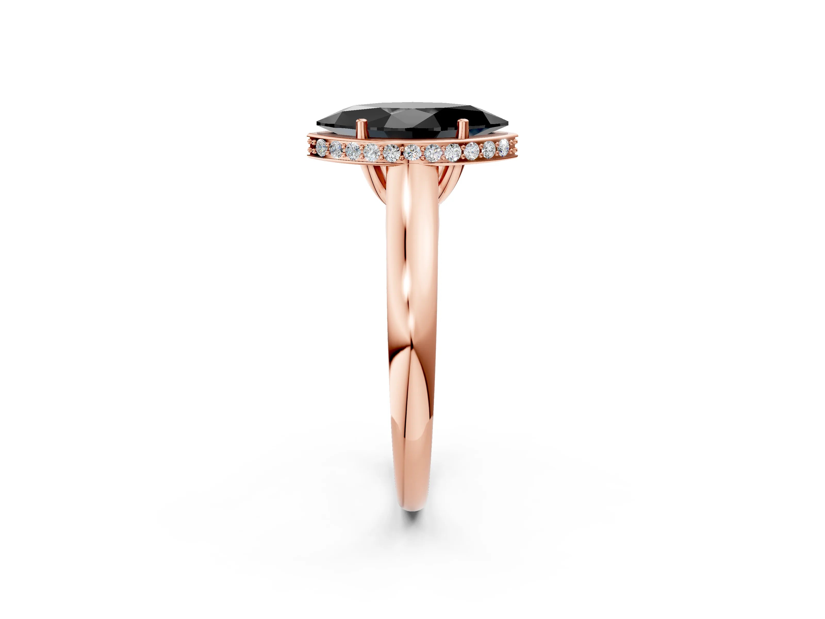 Rose gold Fancy Black Marquise Cut Solitaire Diamond Engagement Ring with Four-Prong Setting and Tapered Band_2