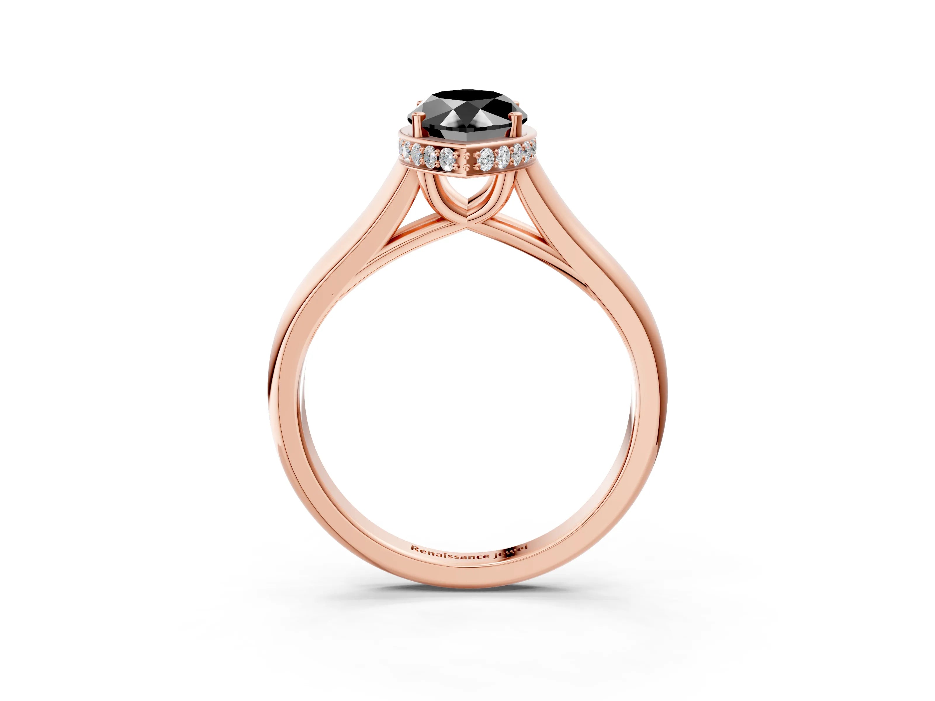 Rose gold Fancy Black Marquise Cut Solitaire Diamond Engagement Ring with Four-Prong Setting and Tapered Band_3
