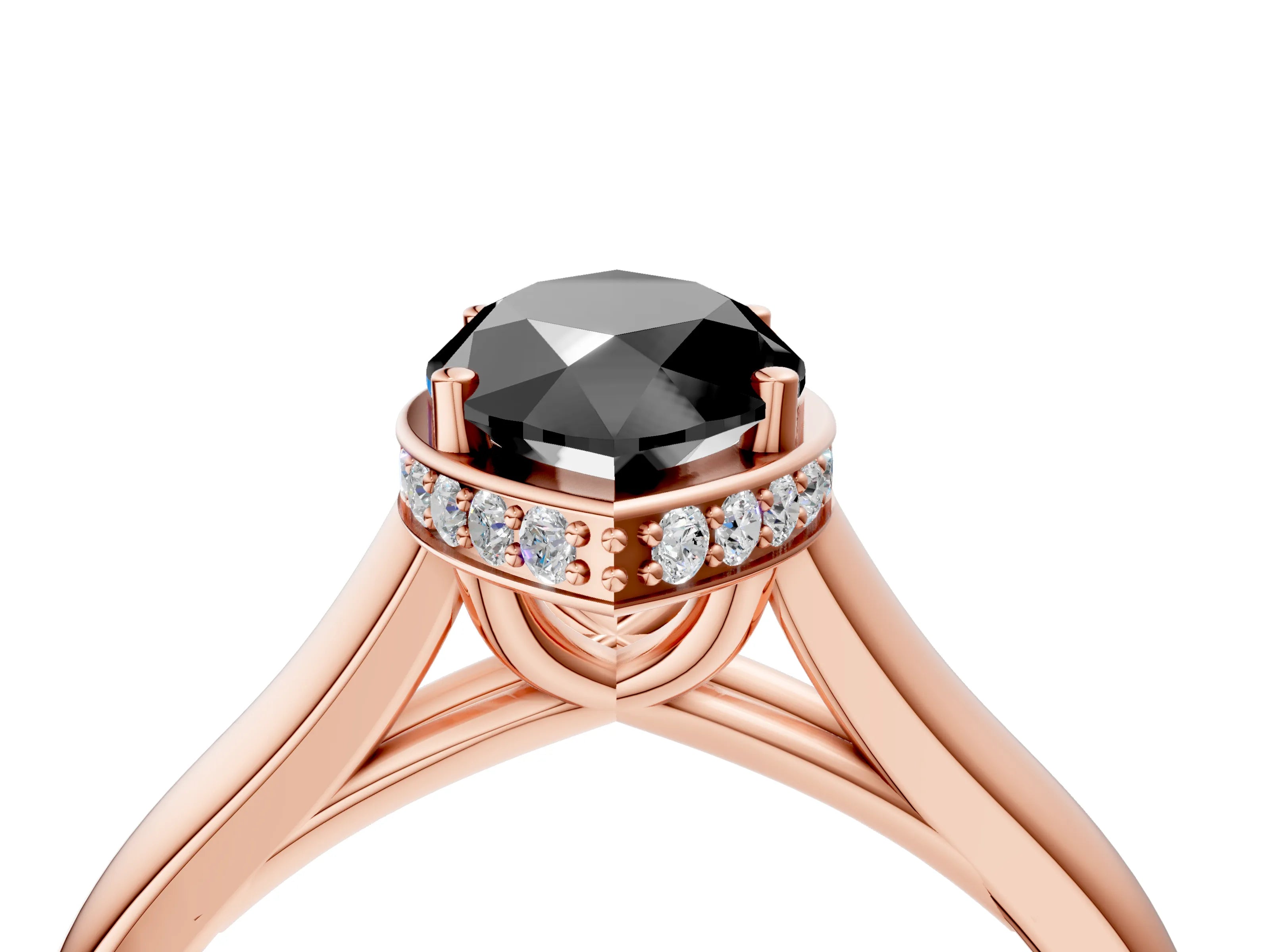 Rose gold Fancy Black Marquise Cut Solitaire Diamond Engagement Ring with Four-Prong Setting and Tapered Band_4