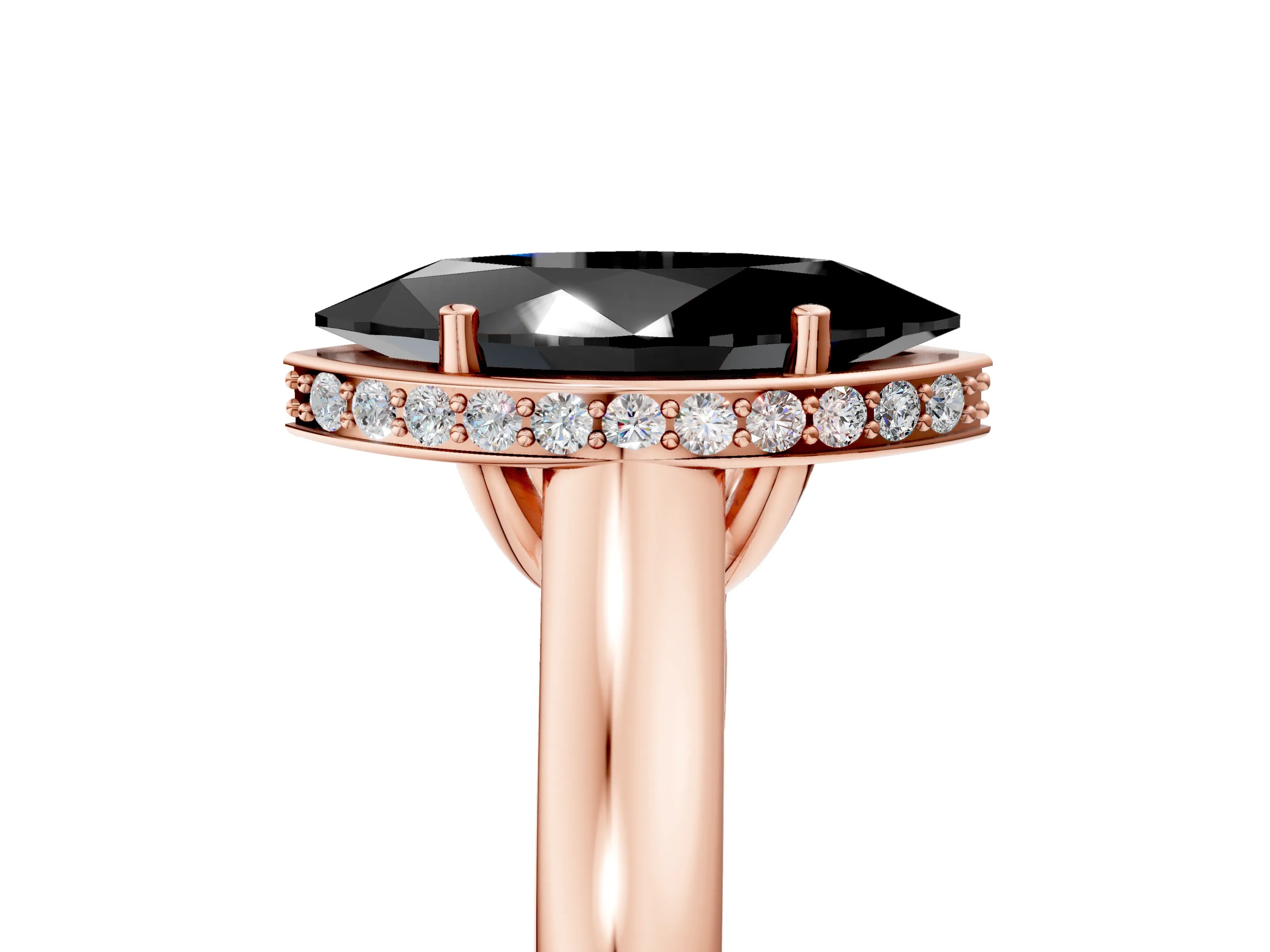 Rose gold Fancy Black Marquise Cut Solitaire Diamond Engagement Ring with Four-Prong Setting and Tapered Band_5
