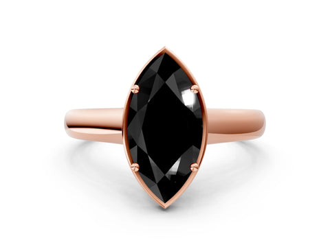 Rose gold Fancy Black Marquise Cut Solitaire Diamond Engagement Ring with Four-Prong Setting and Tapered Band