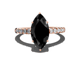 Rose gold Fancy Black Marquise Cut Solitaire Diamond Engagement Ring with Pavé Band and Six-Prong Setting_12