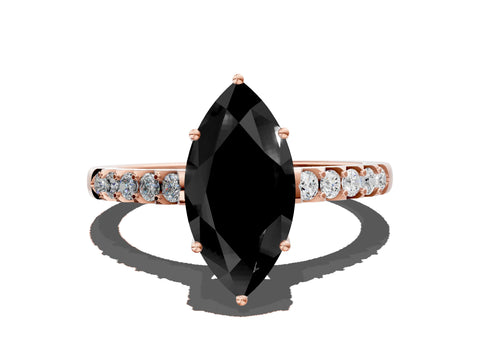 Rose gold Fancy Black Marquise Cut Solitaire Diamond Engagement Ring with Pavé Band and Six-Prong Setting_12