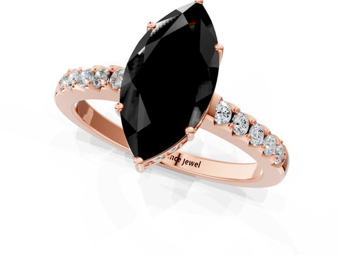 Rose gold Fancy Black Marquise Cut Solitaire Diamond Engagement Ring with Pavé Band and Six-Prong Setting_13