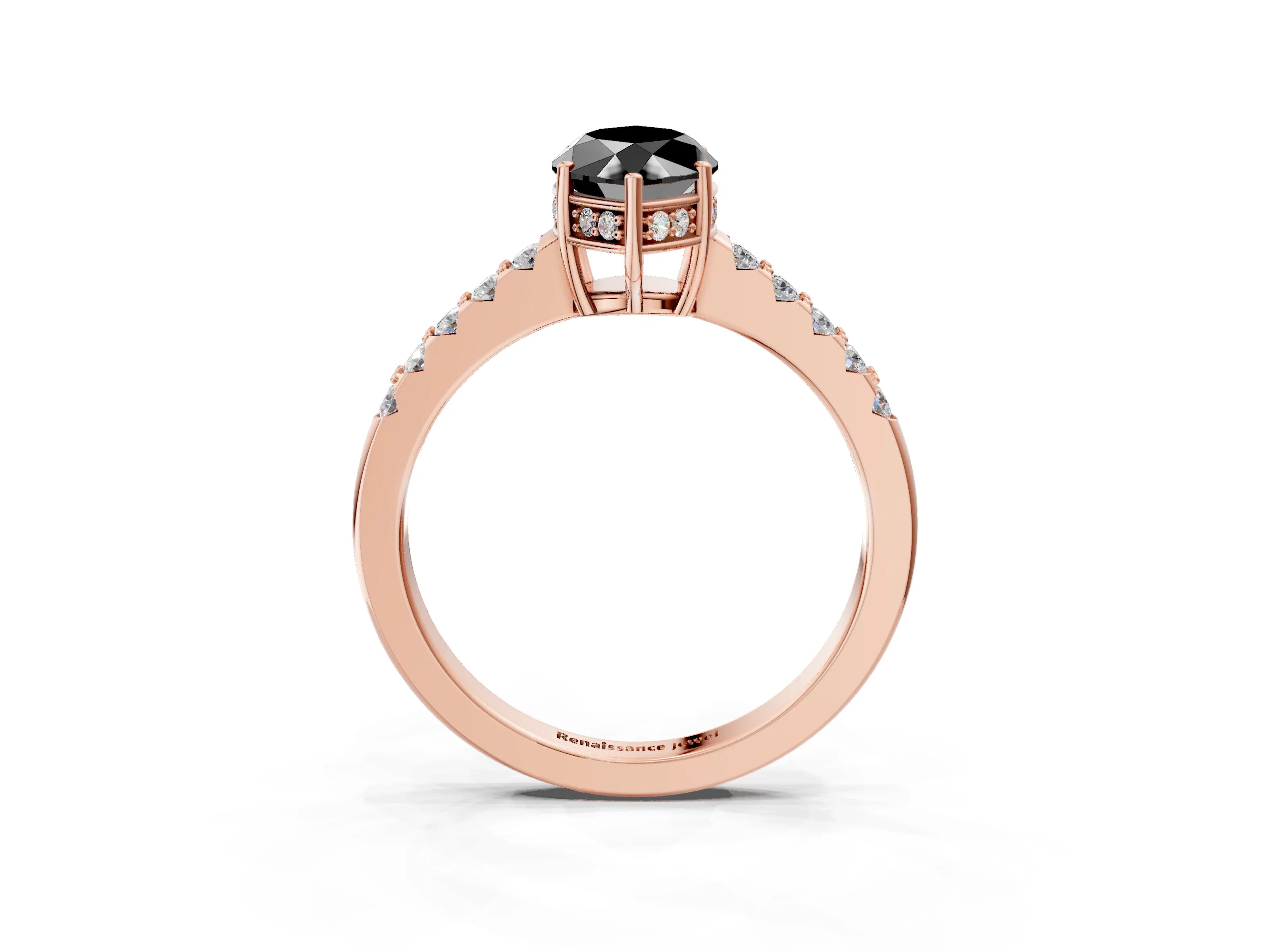 Rose gold Fancy Black Marquise Cut Solitaire Diamond Engagement Ring with Pavé Band and Six-Prong Setting_15