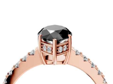 Rose gold Fancy Black Marquise Cut Solitaire Diamond Engagement Ring with Pavé Band and Six-Prong Setting_16