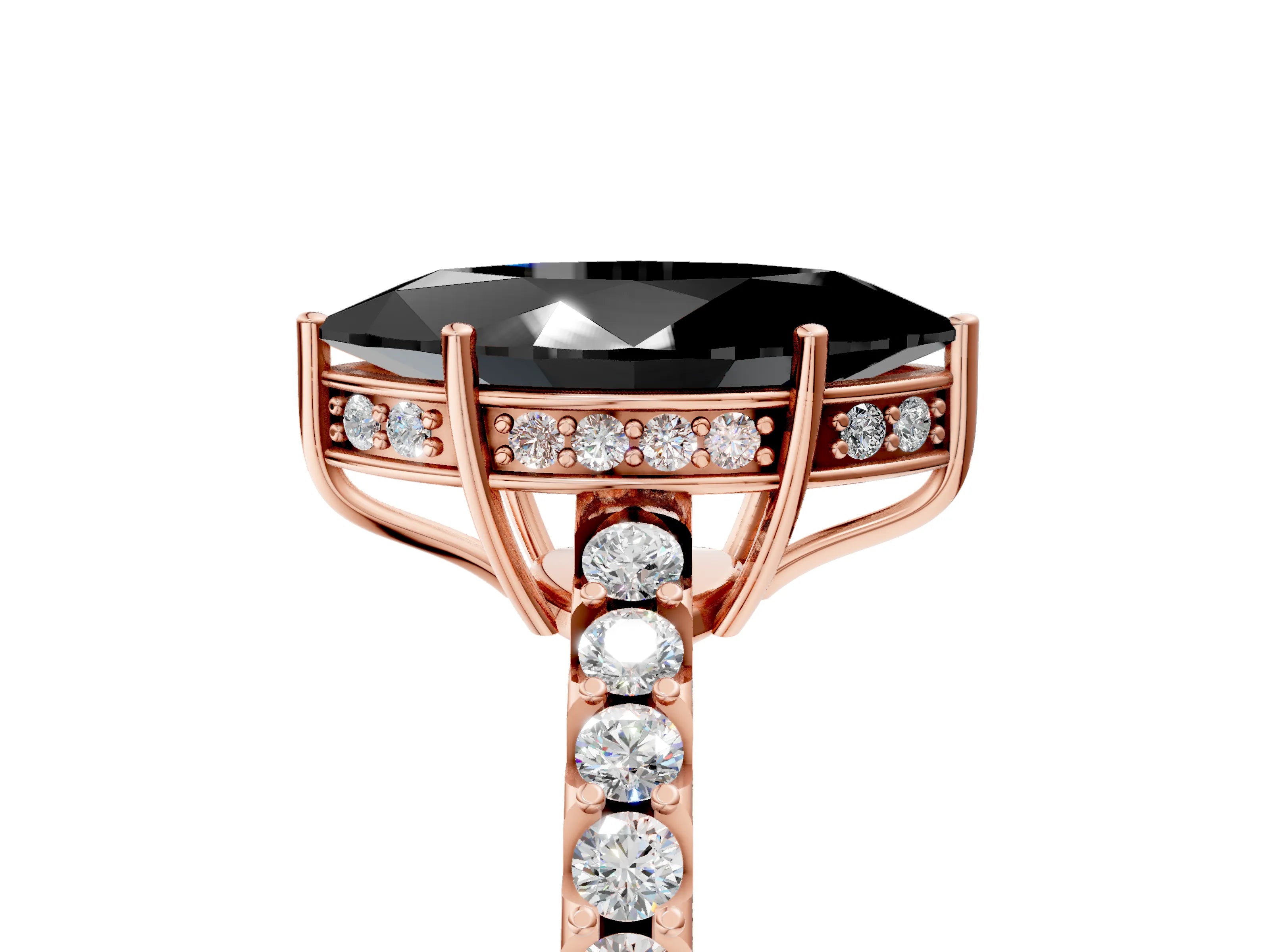 Rose gold Fancy Black Marquise Cut Solitaire Diamond Engagement Ring with Pavé Band and Six-Prong Setting_17