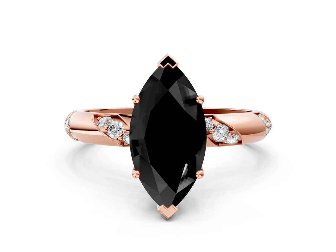 Rose gold Fancy Black Marquise Cut Solitaire Diamond Engagement Ring with Twisted Pave Band and Four-Prong Setting_3