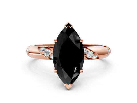 Rose gold Fancy Black Marquise Cut Solitaire Diamond Engagement Ring with Twisted Pave Band and Four-Prong Setting_3