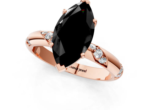 Rose gold Fancy Black Marquise Cut Solitaire Diamond Engagement Ring with Twisted Pave Band and Four-Prong Setting_4