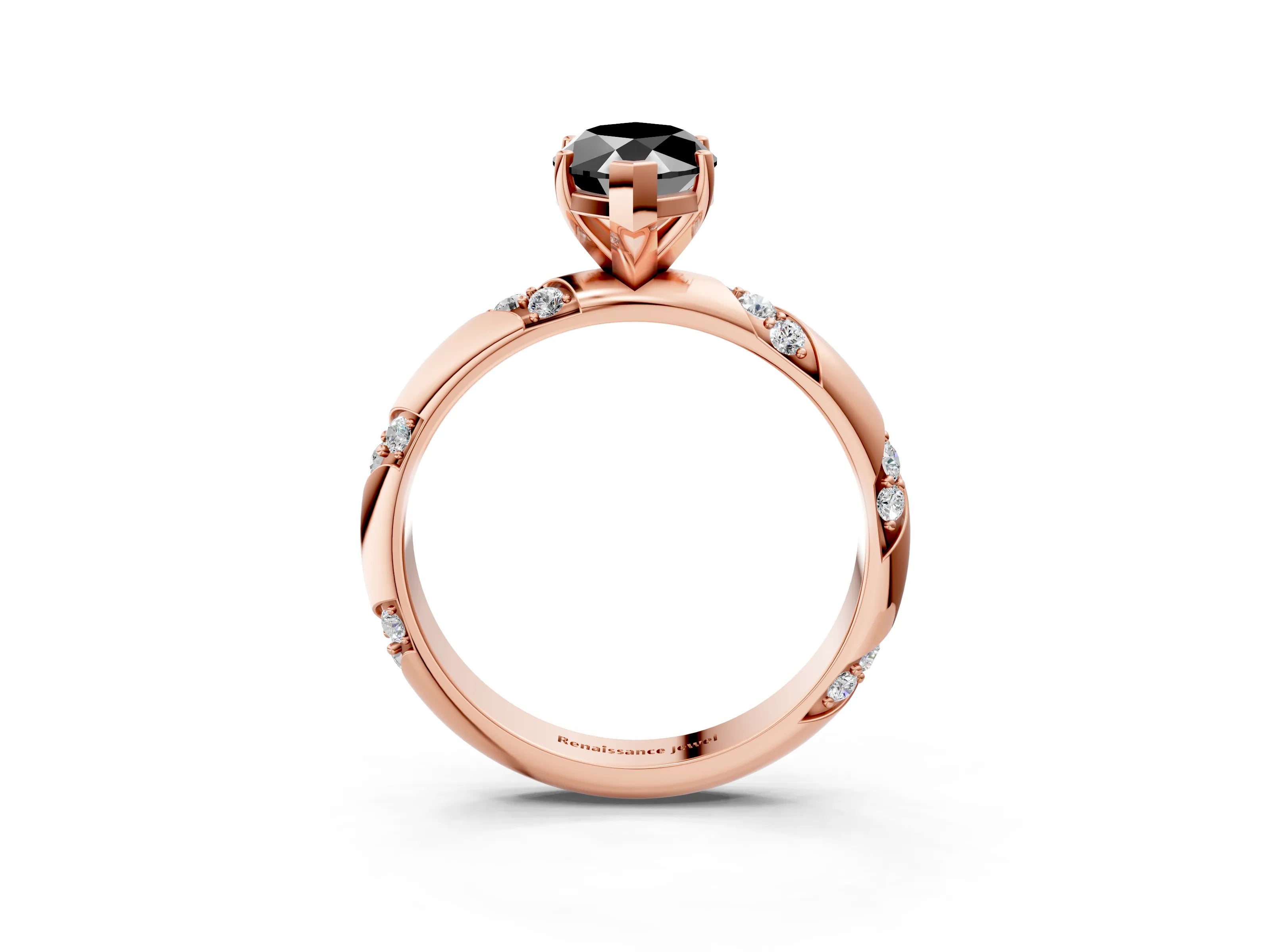 Rose gold Fancy Black Marquise Cut Solitaire Diamond Engagement Ring with Twisted Pave Band and Four-Prong Setting_6