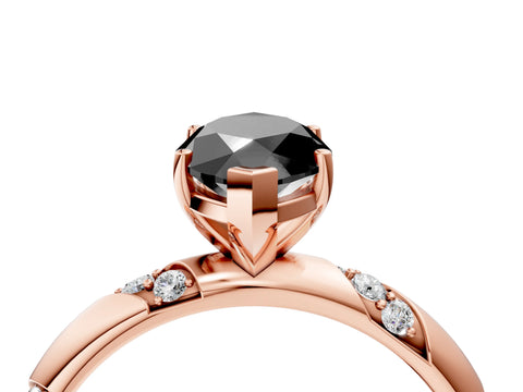 Rose gold Fancy Black Marquise Cut Solitaire Diamond Engagement Ring with Twisted Pave Band and Four-Prong Setting_7