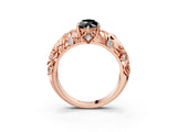 Rose gold Fancy Black Marquise Cut Solitaire Diamond Leaf-Inspired Vine Band Ring with Prong Setting_3