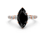 Rose gold Fancy Black Marquise Cut Solitaire Diamond Ring with Pave Band and Four-Prong Setting