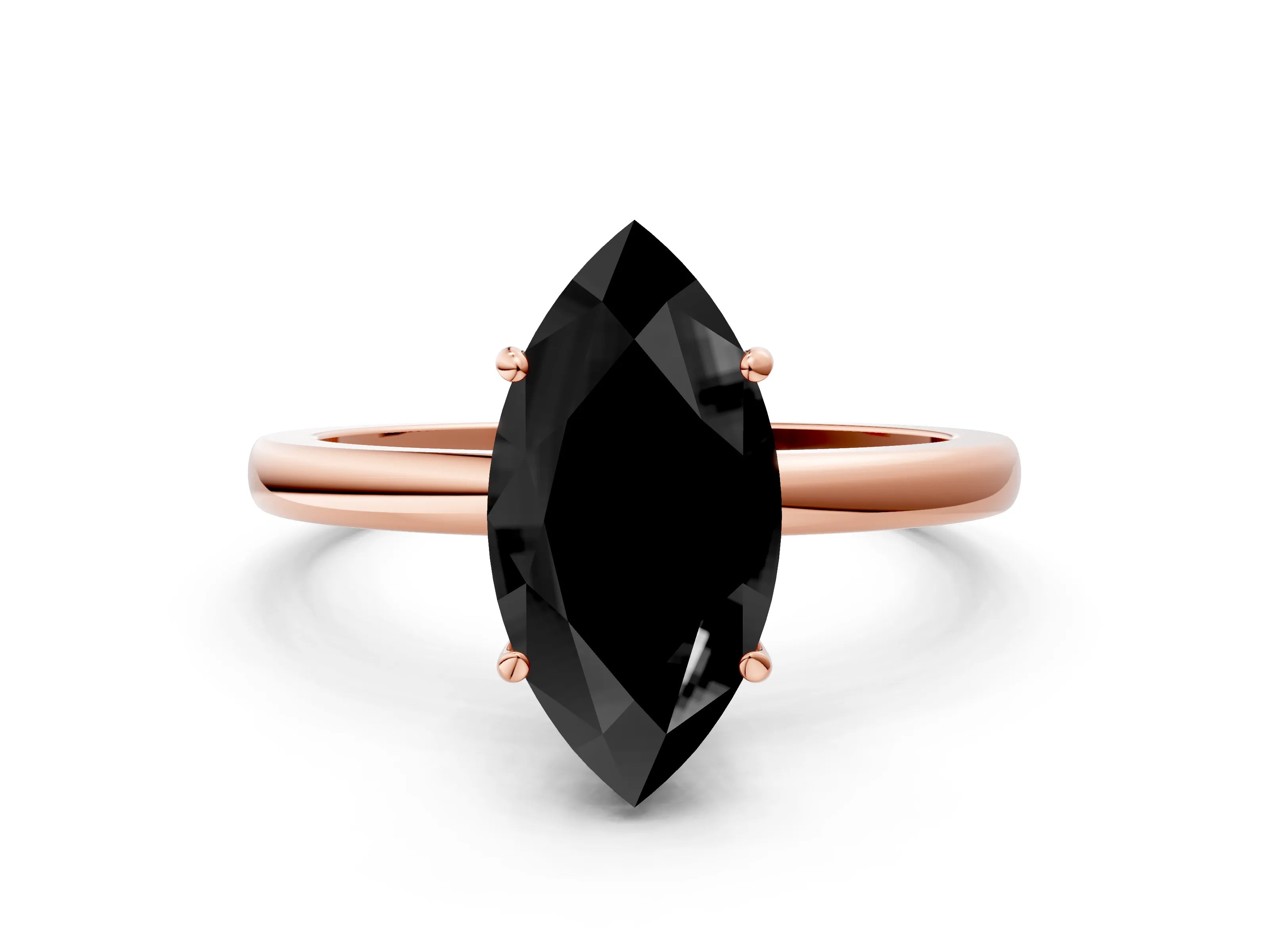 Rose gold Fancy Black Marquise Cut Solitaire Diamond Ring with Prong Setting and Plain Band