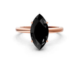 Rose gold Fancy Black Marquise Cut Solitaire Diamond Ring with Prong Setting and Plain Band