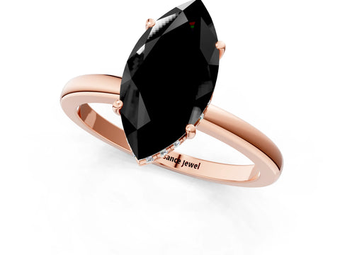 Rose gold Fancy Black Marquise Cut Solitaire Diamond Ring with Prong Setting and Plain Band_1
