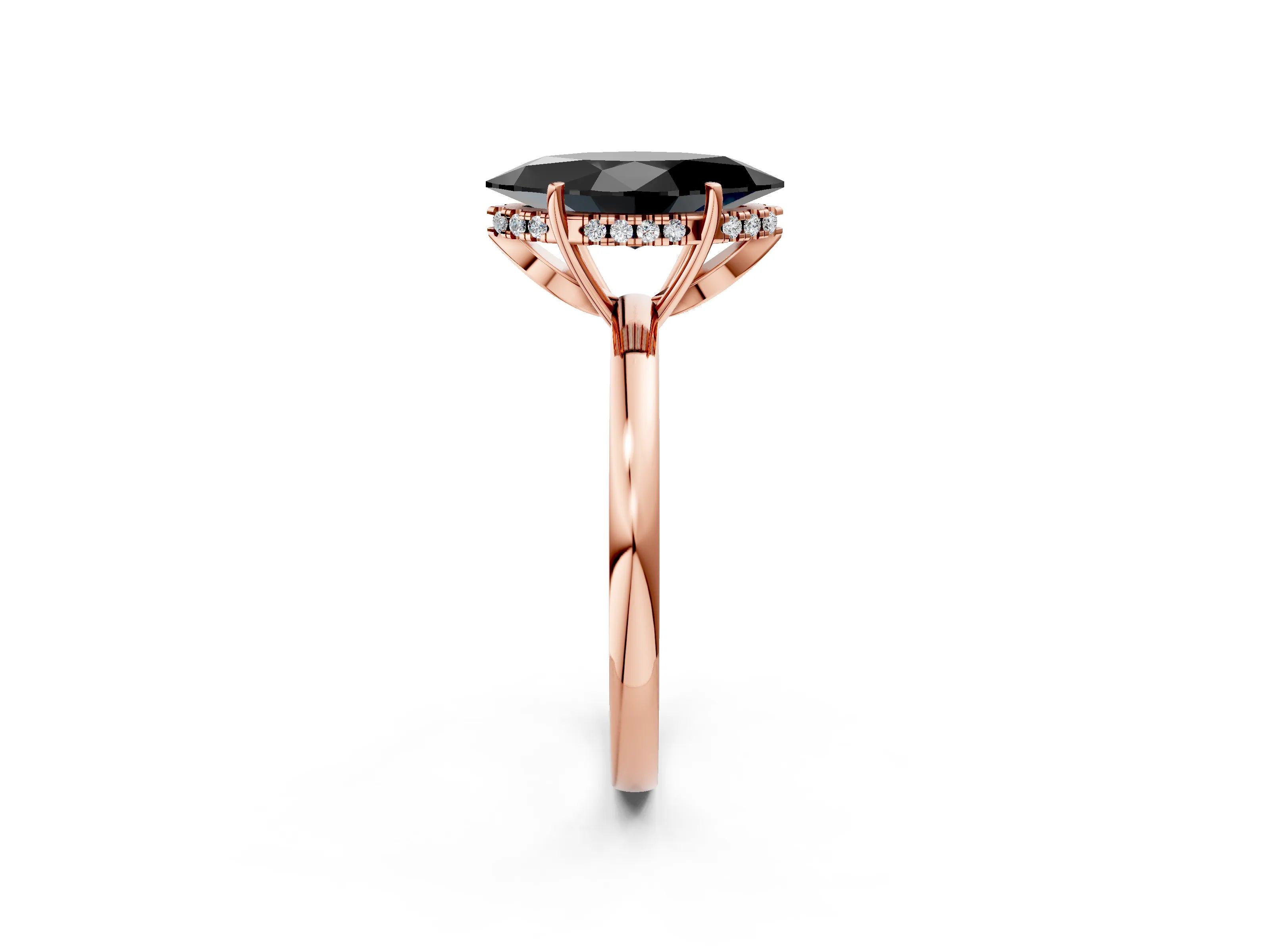 Rose gold Fancy Black Marquise Cut Solitaire Diamond Ring with Prong Setting and Plain Band_2
