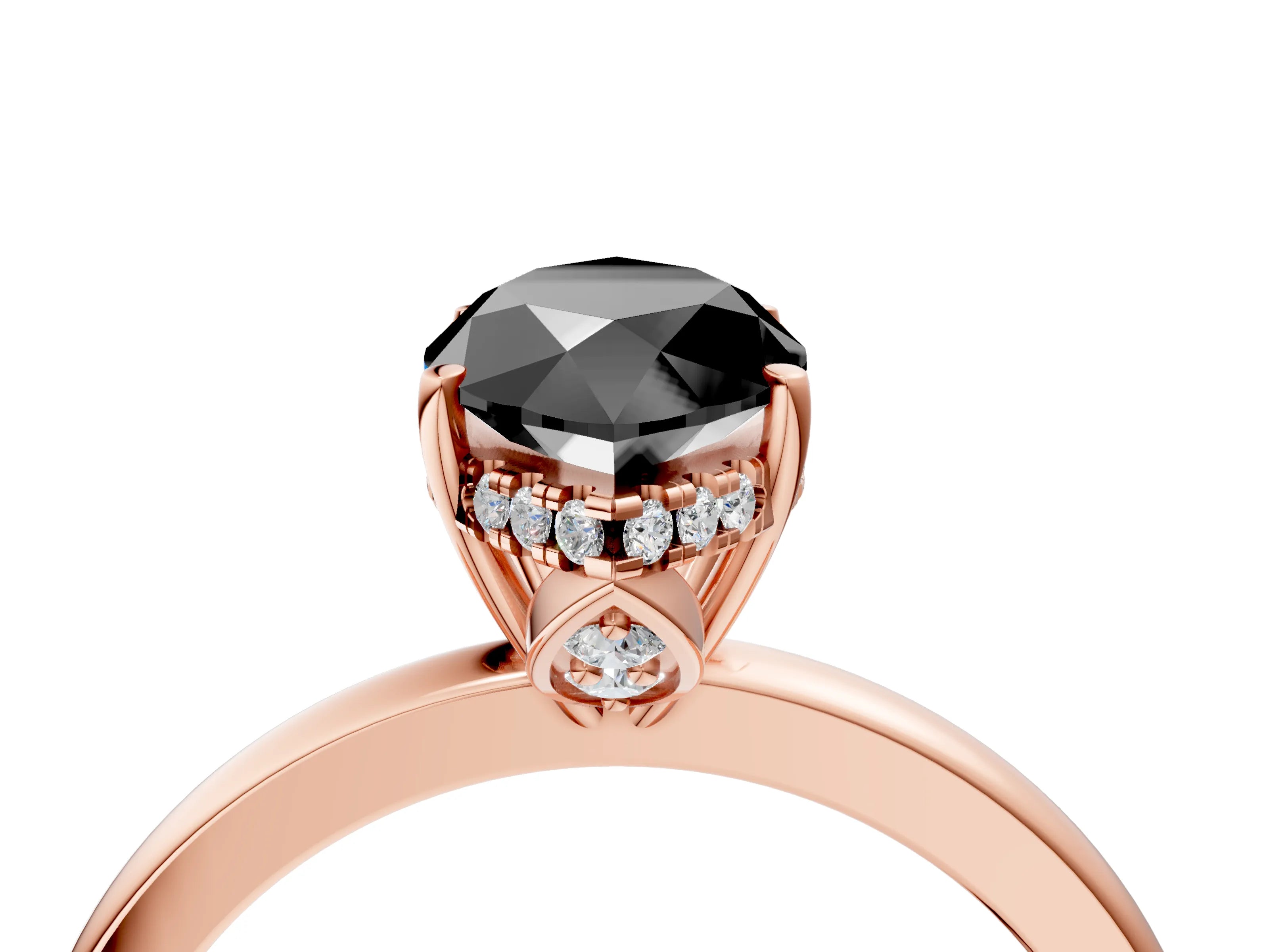 Rose gold Fancy Black Marquise Cut Solitaire Diamond Ring with Prong Setting and Plain Band_4