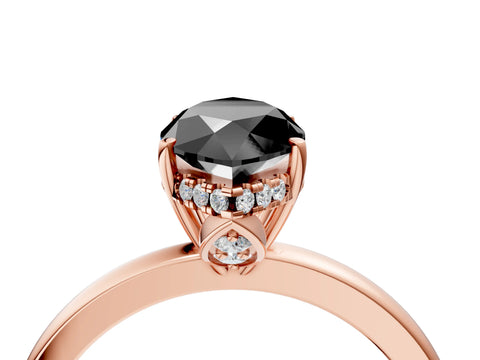 Rose gold Fancy Black Marquise Cut Solitaire Diamond Ring with Prong Setting and Plain Band_4