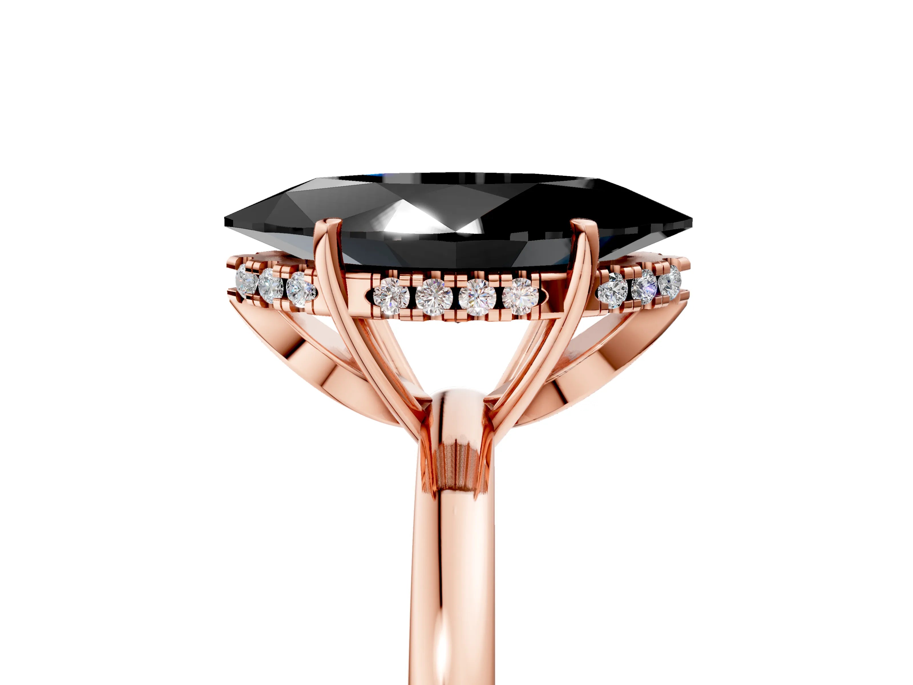 Rose gold Fancy Black Marquise Cut Solitaire Diamond Ring with Prong Setting and Plain Band_5