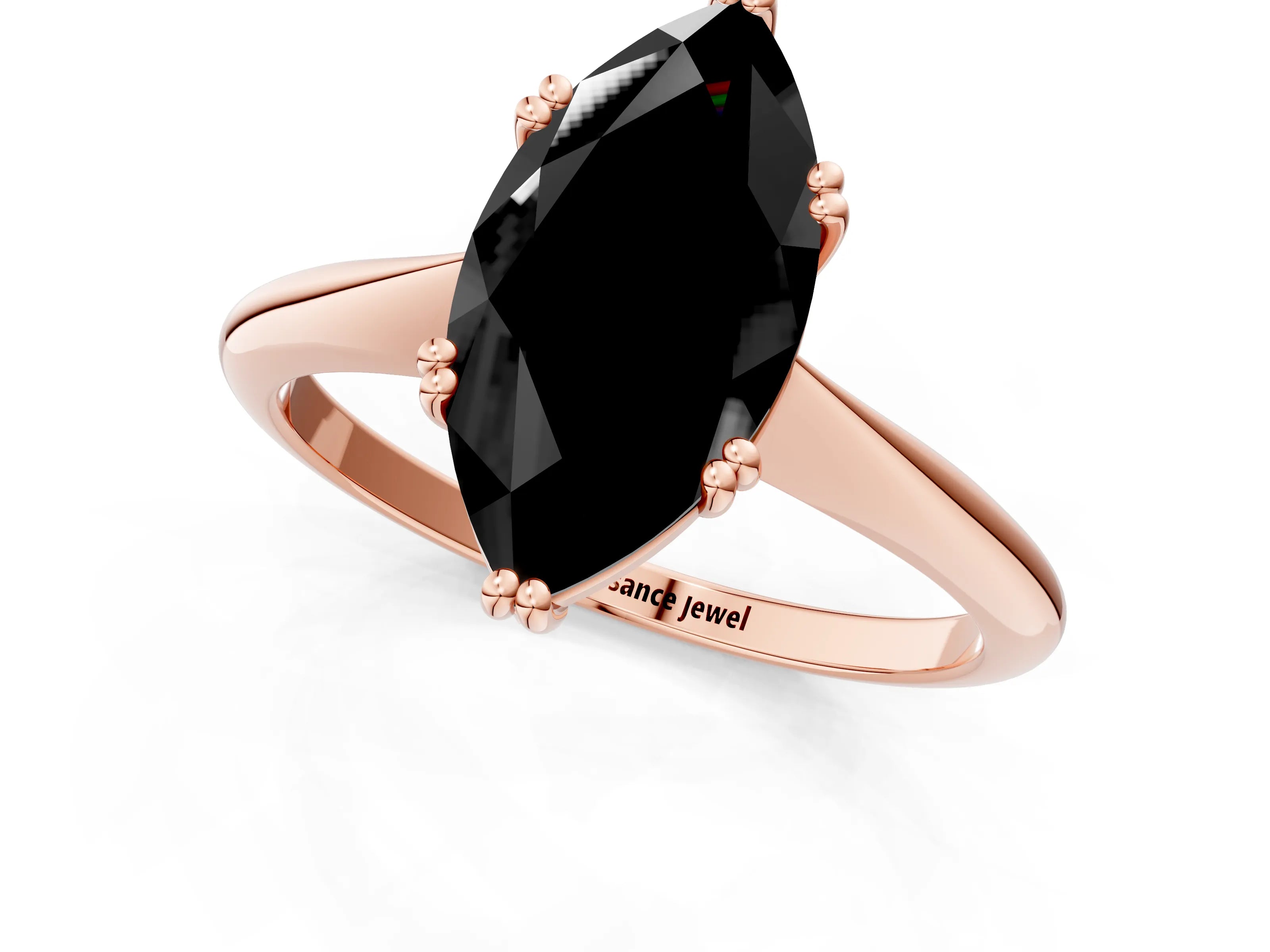 Rose gold Fancy Black Marquise Cut Solitaire Diamond Ring with Six-Prong Setting and Classic Band_1