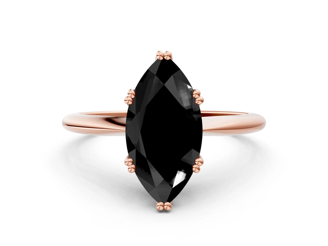 Rose gold Fancy Black Marquise Cut Solitaire Diamond Ring with Six-Prong Setting and Classic Band_12
