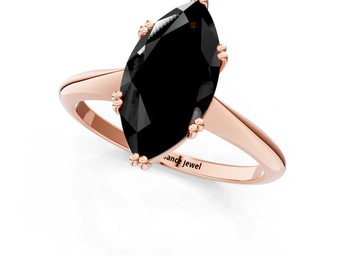 Rose gold Fancy Black Marquise Cut Solitaire Diamond Ring with Six-Prong Setting and Classic Band_1